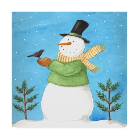 Melinda Hipsher 'Snowman Green Blackbird' Canvas Art,24x24